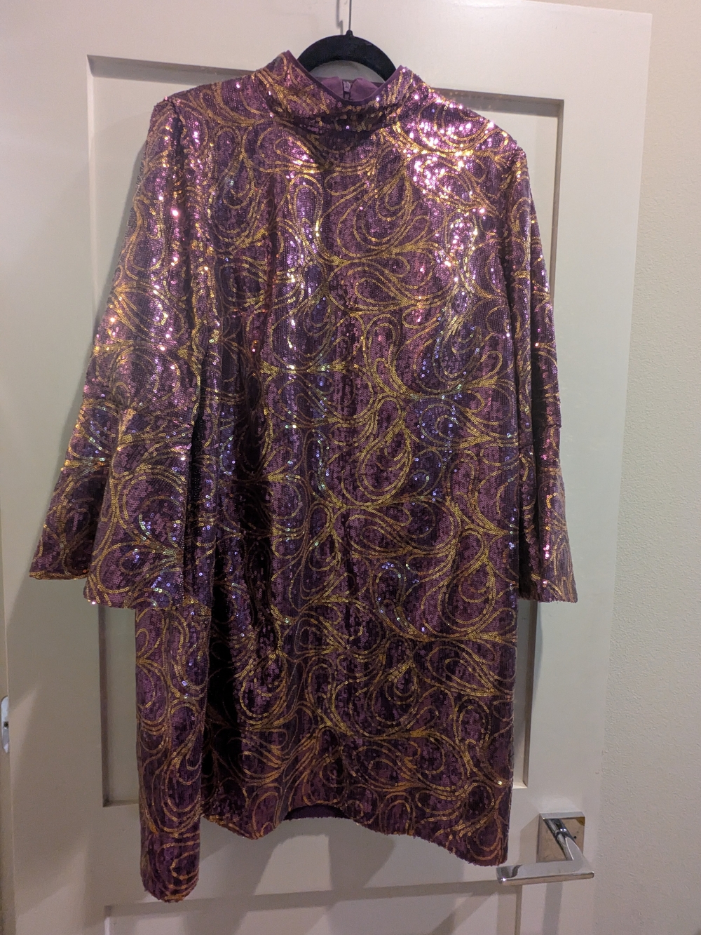 Donna Morgan Purple Gold Swirl Sequin Dress Size 16